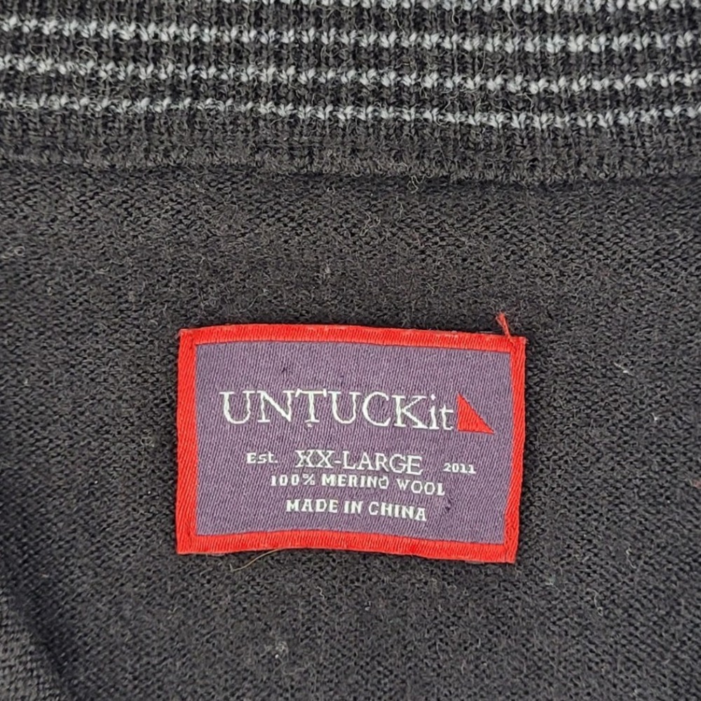 UNTUCKIT XXL Mens 100% Merino Wool Quarter Zip Sweater Black‎ Casual - Picture 3 of 5